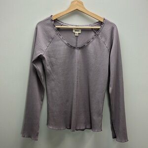 Pact Organic Cotton Long Sleeve T Shirt Light Purple Ribbed Scoop Neck Size XL